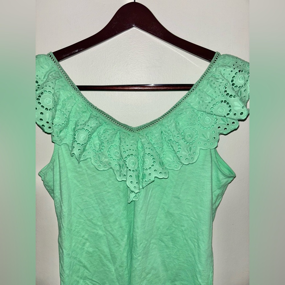New Lilly Pulitzer Plaza Top Eyelet Ruffle Short Sleeve Large Patina Green - Picture 7 of 9